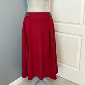 White House Black Market Holiday Red Jeweled Midi A-line Skirt, sz 16